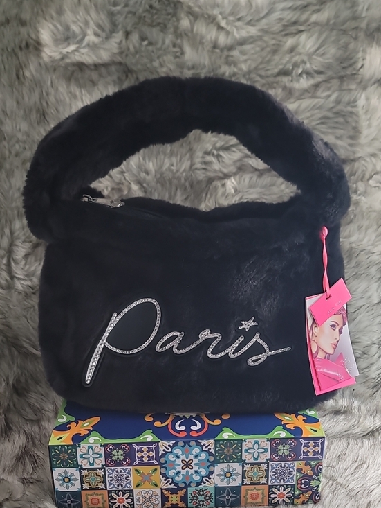 Paris Hilton Handbags - Paris Hilton Black Faux Fur Shoulder Bag